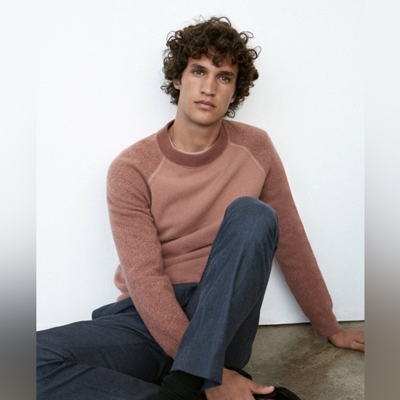 Club Monaco | Garment Dyed Colorblock Wool Sweater, Mauve/Rust/Fall - Picture 1 of 13